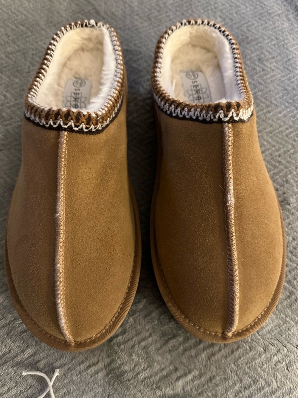 Serra Suede Plush-Lined Slip-On Mules in Tan and Cream $4.99 ships!